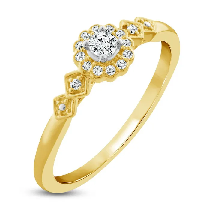 017 CT TW Natural Diamond Scallop Frame Square Sides Promise Ring in Solid 10K Yellow Gold Goldia Rings