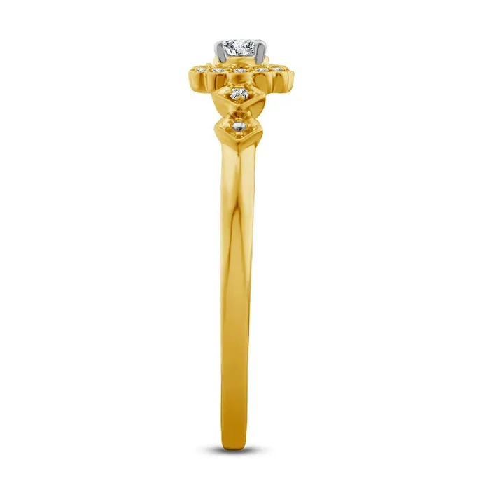 017 CT TW Natural Diamond Scallop Frame Square Sides Promise Ring in Solid 10K Yellow Gold Goldia Rings
