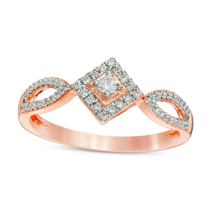 020 CT TW Natural Diamond Tilted Square Frame Promise Ring in Solid 10K Rose Gold Goldia Rings 020 CT TW Natural Diamond Tilted Square Frame Promise Ring in Solid 10K Rose Gold Goldia Rings