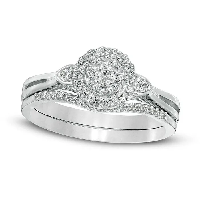 025 CT TW Composite Natural Diamond Frame LeafSides Split Shank Bridal Engagement Ring Set in Sterling Silver Goldia Rings 025 CT TW Composite Natural Diamond Frame LeafSides Split Shank Bridal Engagement Ring Set in Sterling Silver Goldia Rings