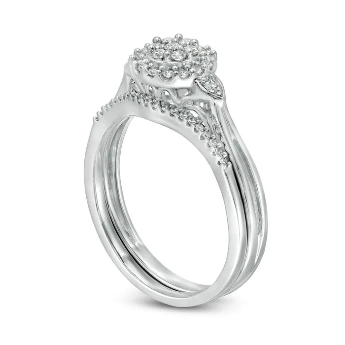 025 CT TW Composite Natural Diamond Frame LeafSides Split Shank Bridal Engagement Ring Set in Sterling Silver Goldia Rings 025 CT TW Composite Natural Diamond Frame LeafSides Split Shank Bridal Engagement Ring Set in Sterling Silver Goldia Rings