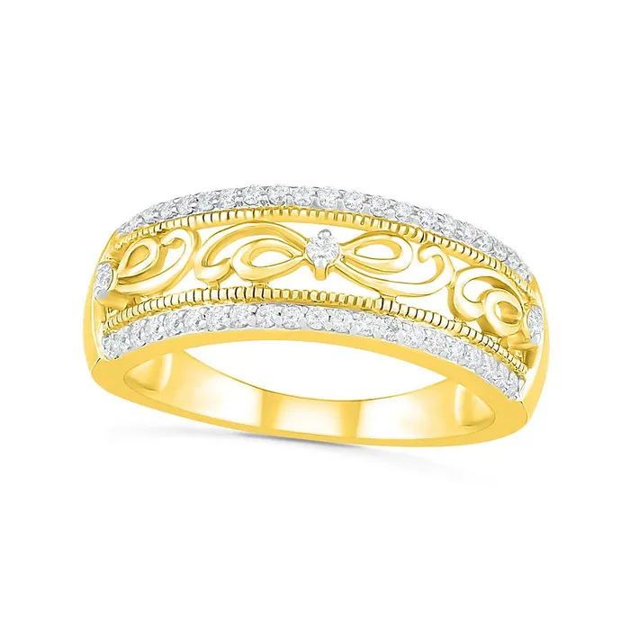 025 CT TW Natural Diamond Edge Antique VintageStyle Ring in Solid 10K Yellow Gold Goldia Rings 025 CT TW Natural Diamond Edge Antique VintageStyle Ring in Solid 10K Yellow Gold Goldia Rings