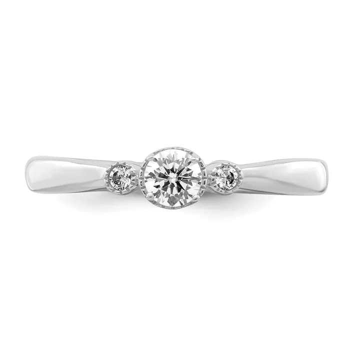 025ct CZ Solid Real 14k White Polish Petite Beaded Edge Round Complete Dia Ring Goldia Rings