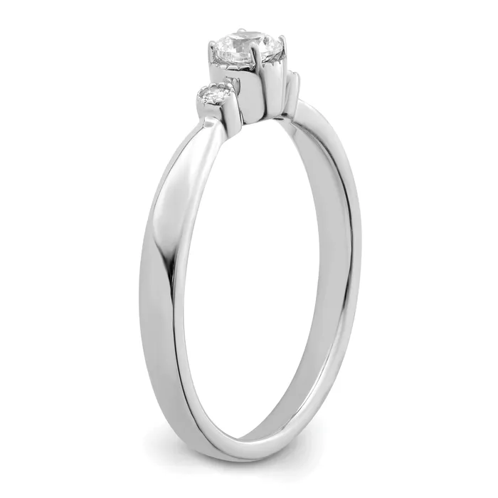 025ct CZ Solid Real 14k White Polish Petite Beaded Edge Round Complete Dia Ring Goldia Rings