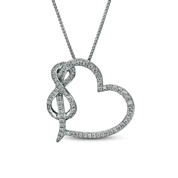 033 CT TW Natural Diamond Tilted Heart with Infinity Pendant in Sterling Silver Goldia Necklaces 033 CT TW Natural Diamond Tilted Heart with Infinity Pendant in Sterling Silver Goldia Necklaces