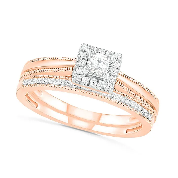 033 CT TW PrincessCut Natural Diamond Frame Antique VintageStyle Bridal Engagement Ring Set in Solid 10K Rose Gold Goldia Rings 033 CT TW PrincessCut Natural Diamond Frame Antique VintageStyle Bridal Engagement Ring Set in Solid 10K Rose Gold Goldia Rings