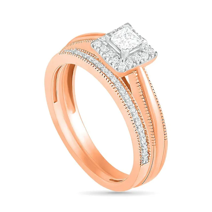 033 CT TW PrincessCut Natural Diamond Frame Antique VintageStyle Bridal Engagement Ring Set in Solid 10K Rose Gold Goldia Rings 033 CT TW PrincessCut Natural Diamond Frame Antique VintageStyle Bridal Engagement Ring Set in Solid 10K Rose Gold Goldia Rings