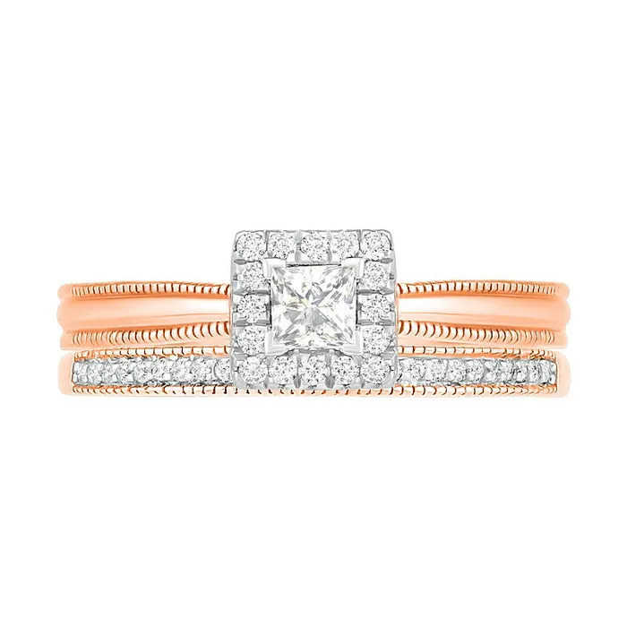 033 CT TW PrincessCut Natural Diamond Frame Antique VintageStyle Bridal Engagement Ring Set in Solid 10K Rose Gold Goldia Rings 033 CT TW PrincessCut Natural Diamond Frame Antique VintageStyle Bridal Engagement Ring Set in Solid 10K Rose Gold Goldia Rings