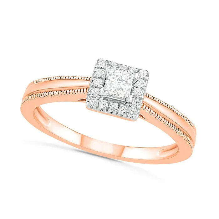 033 CT TW PrincessCut Natural Diamond Frame Antique VintageStyle Bridal Engagement Ring Set in Solid 10K Rose Gold Goldia Rings 033 CT TW PrincessCut Natural Diamond Frame Antique VintageStyle Bridal Engagement Ring Set in Solid 10K Rose Gold Goldia Rings