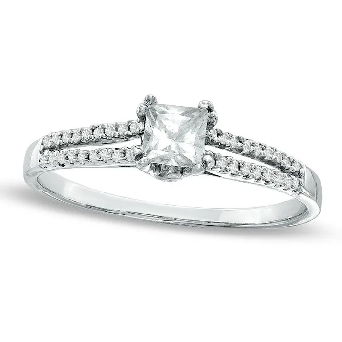 033 CT TW PrincessCut Natural Diamond Split Shank Engagement Ring in Solid 10K White Gold Goldia Rings