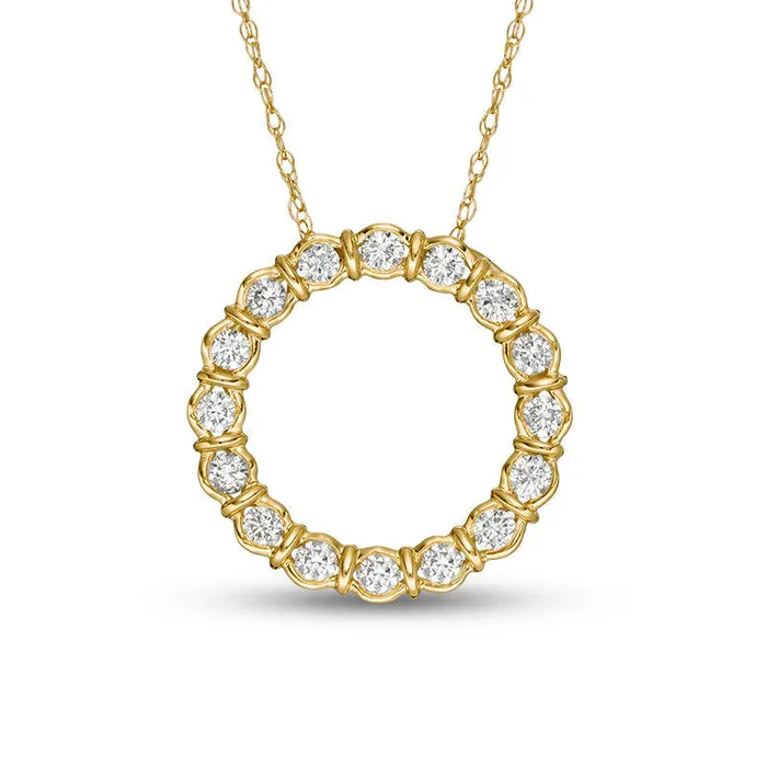 05 CT TW Natural Diamond Collar Open Circle Pendant in 10K Yellow Gold Goldia Necklaces