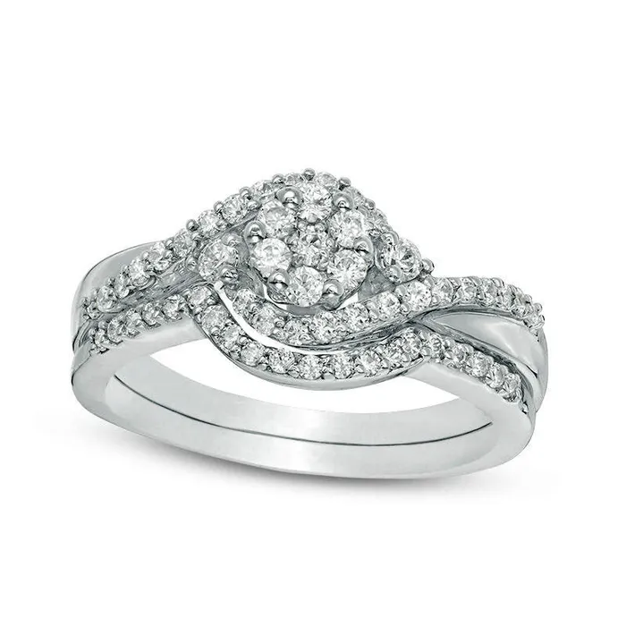 050 CT TW Composite Natural Diamond Bypass Swirl Bridal Engagement Ring Set in Solid 10K White Gold Goldia Rings 050 CT TW Composite Natural Diamond Bypass Swirl Bridal Engagement Ring Set in Solid 10K White Gold Goldia Rings