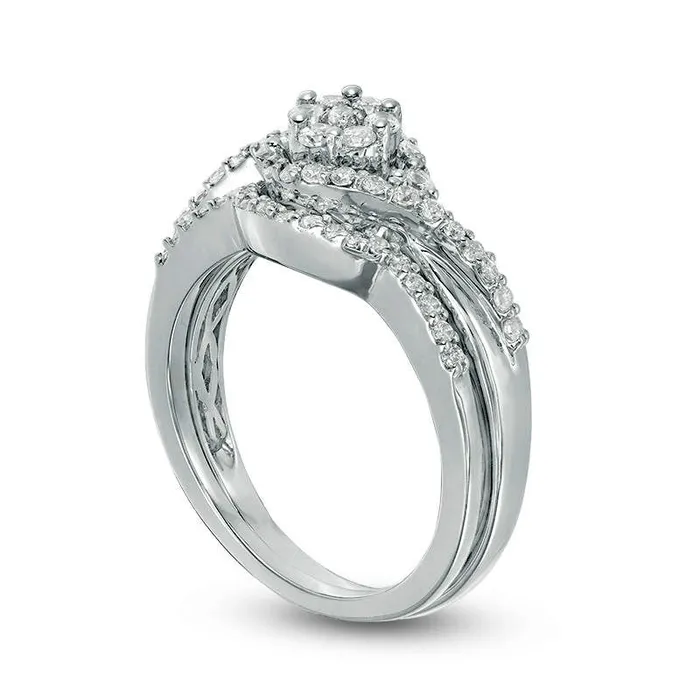 050 CT TW Composite Natural Diamond Bypass Swirl Bridal Engagement Ring Set in Solid 10K White Gold Goldia Rings 050 CT TW Composite Natural Diamond Bypass Swirl Bridal Engagement Ring Set in Solid 10K White Gold Goldia Rings