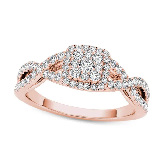 050 CT TW Composite Natural Diamond Square Frame Twist Engagement Ring in Solid 14K Rose Gold Goldia Rings 050 CT TW Composite Natural Diamond Square Frame Twist Engagement Ring in Solid 14K Rose Gold Goldia Rings