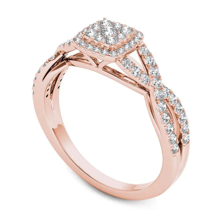 050 CT TW Composite Natural Diamond Square Frame Twist Engagement Ring in Solid 14K Rose Gold Goldia Rings 050 CT TW Composite Natural Diamond Square Frame Twist Engagement Ring in Solid 14K Rose Gold Goldia Rings