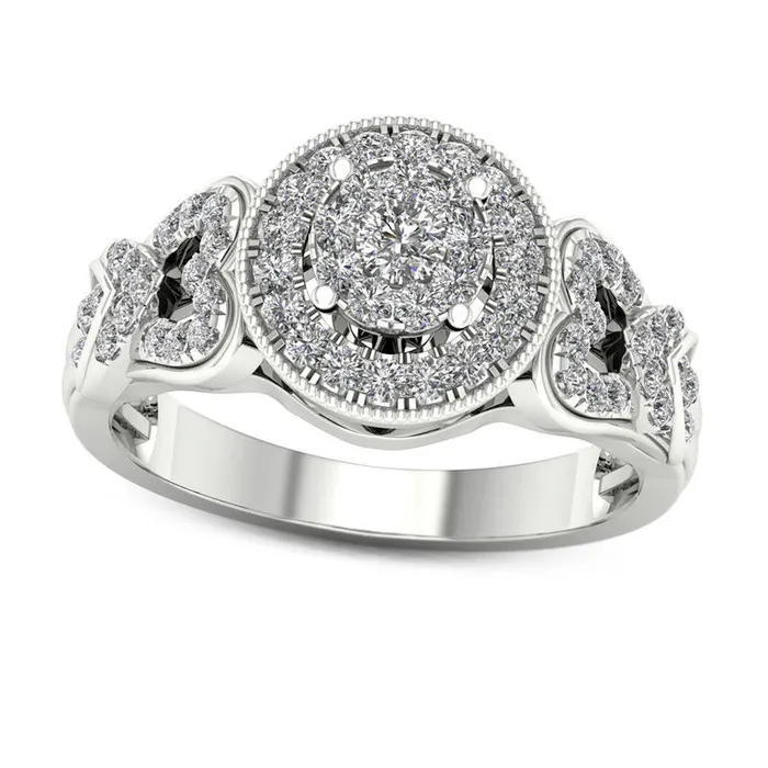 050 CT TW Natural Diamond Double Frame HeartSides Antique VintageStyle Engagement Ring in Solid 14K White Gold Goldia Rings 050 CT TW Natural Diamond Double Frame HeartSides Antique VintageStyle Engagement Ring in Solid 14K White Gold Goldia Rings