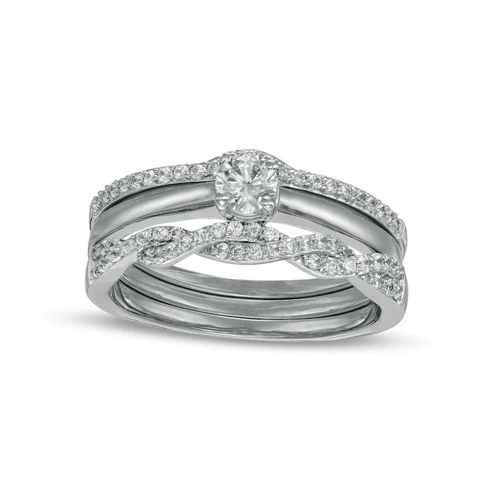 050 CT TW Natural Diamond Twist Three Piece Bridal Engagement Ring Set in Solid 10K White Gold JI3 Goldia Rings 050 CT TW Natural Diamond Twist Three Piece Bridal Engagement Ring Set in Solid 10K White Gold JI3 Goldia Rings