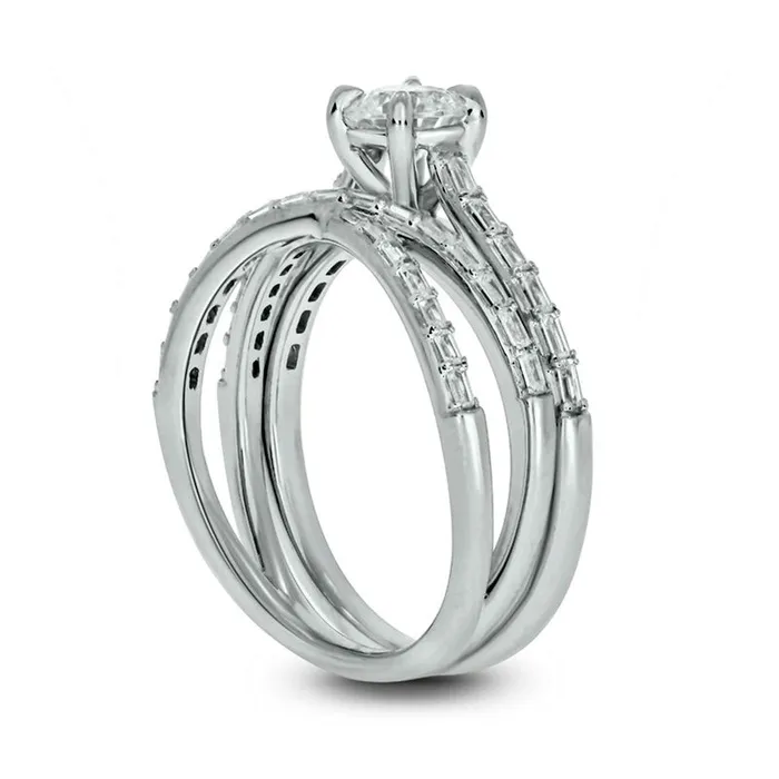 075 CT TW Baguette and Round Natural Diamond Crossover Bridal Engagement Ring Set in Solid 10K White Gold Goldia Rings 075 CT TW Baguette and Round Natural Diamond Crossover Bridal Engagement Ring Set in Solid 10K White Gold Goldia Rings