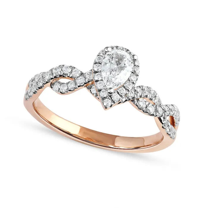 075 CT TW PearShaped Natural Diamond Frame Twist Shank Engagement Ring in Solid 10K Rose Gold II1 Goldia Rings 075 CT TW PearShaped Natural Diamond Frame Twist Shank Engagement Ring in Solid 10K Rose Gold II1 Goldia Rings