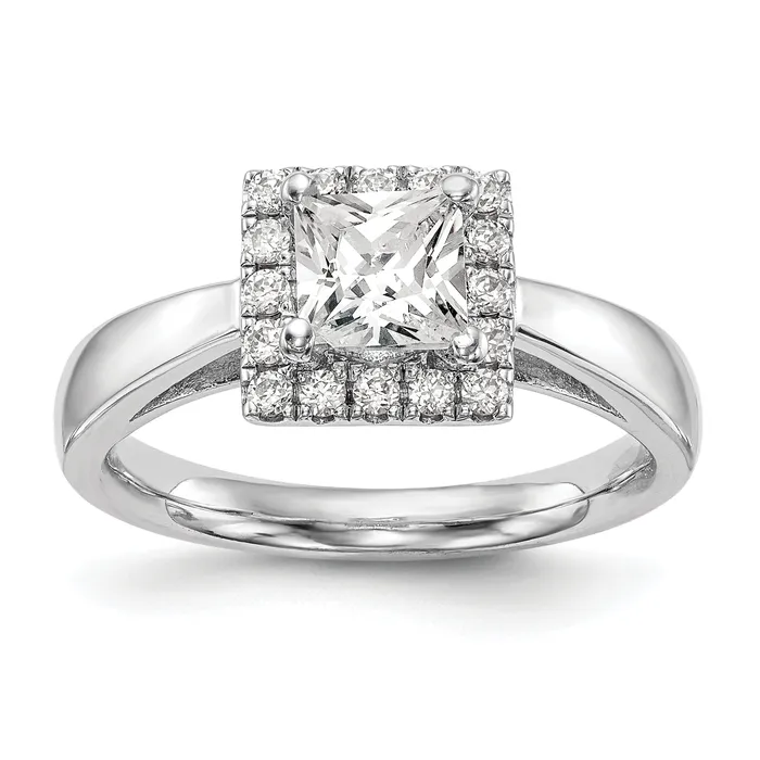 075ct CZ Solid Real 14K White Gold Princess Halo Engagement Ring Goldia Rings
