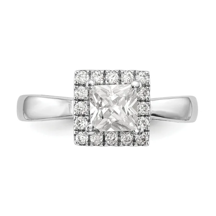 075ct CZ Solid Real 14K White Gold Princess Halo Engagement Ring Goldia Rings