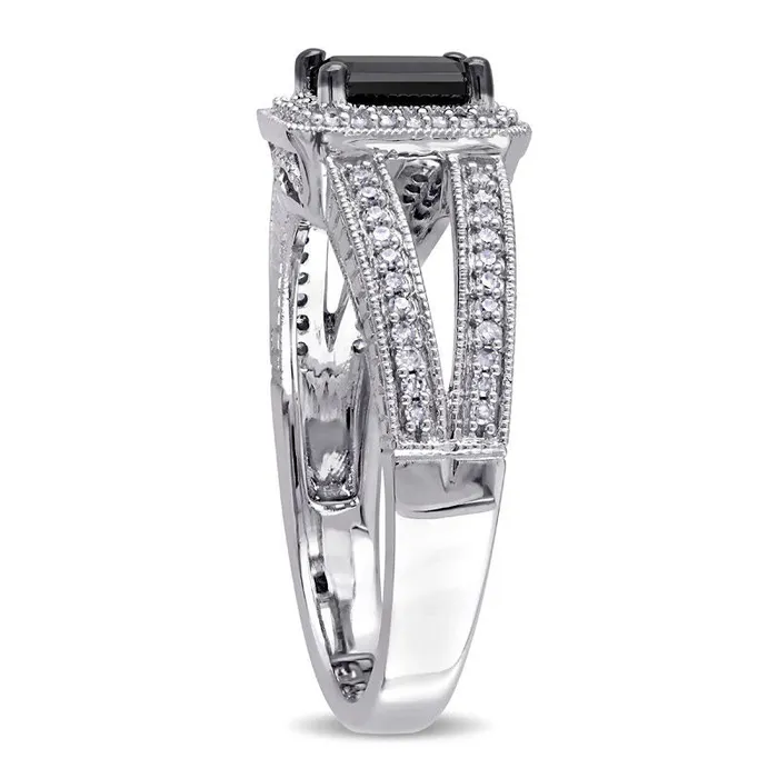 088 CT TW EmeraldCut Enhanced Black and White Natural Diamond Antique VintageStyle Engagement Ring in Solid 10K White Gold Goldia Rings 088 CT TW EmeraldCut Enhanced Black and White Natural Diamond Antique VintageStyle Engagement Ring in Solid 10K White Gold Goldia Rings