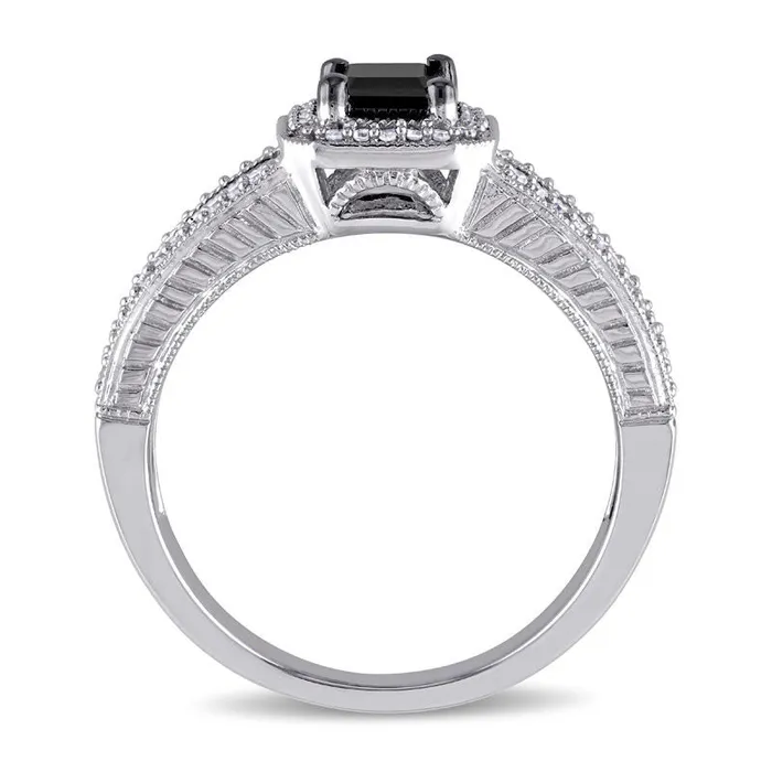 088 CT TW EmeraldCut Enhanced Black and White Natural Diamond Antique VintageStyle Engagement Ring in Solid 10K White Gold Goldia Rings 088 CT TW EmeraldCut Enhanced Black and White Natural Diamond Antique VintageStyle Engagement Ring in Solid 10K White Gold Goldia Rings