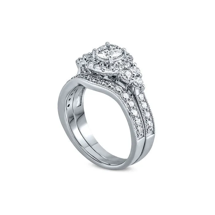 15 CT TW Natural Diamond Frame TriSides Antique VintageStyle Bridal Engagement Ring Set in Solid 14K White Gold Goldia Rings 15 CT TW Natural Diamond Frame TriSides Antique VintageStyle Bridal Engagement Ring Set in Solid 14K White Gold Goldia Rings