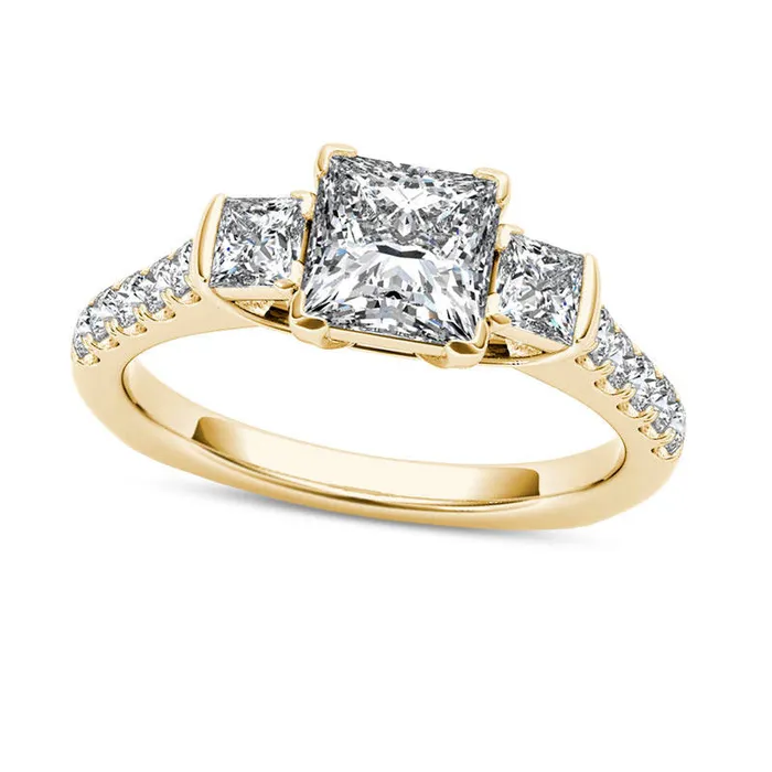 15 CT TW PrincessCut Natural Diamond Three Stone Engagement Ring in Solid 14K Gold Goldia Rings 15 CT TW PrincessCut Natural Diamond Three Stone Engagement Ring in Solid 14K Gold Goldia Rings