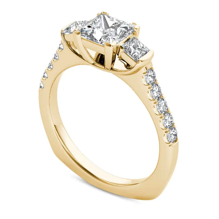 15 CT TW PrincessCut Natural Diamond Three Stone Engagement Ring in Solid 14K Gold Goldia Rings 15 CT TW PrincessCut Natural Diamond Three Stone Engagement Ring in Solid 14K Gold Goldia Rings