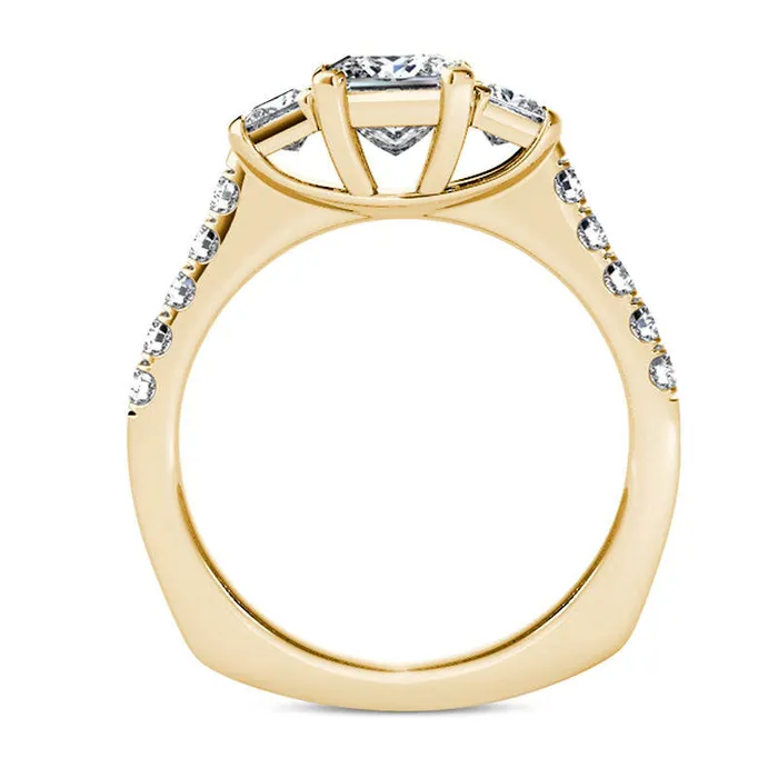 15 CT TW PrincessCut Natural Diamond Three Stone Engagement Ring in Solid 14K Gold Goldia Rings 15 CT TW PrincessCut Natural Diamond Three Stone Engagement Ring in Solid 14K Gold Goldia Rings