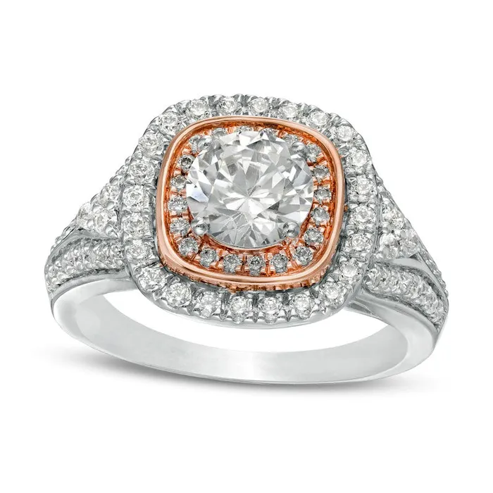 188 CT TW Natural Diamond Double Cushion Frame Engagement Ring in Solid 10K TwoTone Gold Goldia Rings 188 CT TW Natural Diamond Double Cushion Frame Engagement Ring in Solid 10K TwoTone Gold Goldia Rings