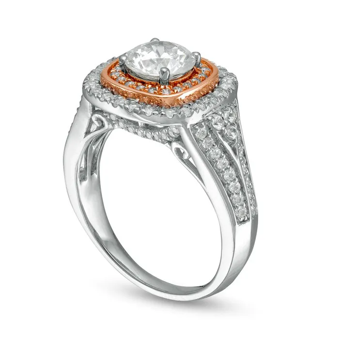 188 CT TW Natural Diamond Double Cushion Frame Engagement Ring in Solid 10K TwoTone Gold Goldia Rings