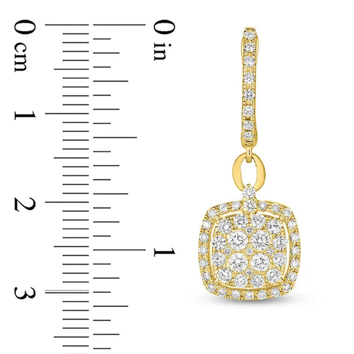 1 CT TW Composite Diamond Cushion Frame Drop Earrings in 14K Gold Goldia Earrings