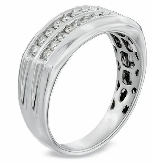 1000 Mens 12 CT Diamond Double Row Anniversary Band 14K White Gold Goldiacom Rings