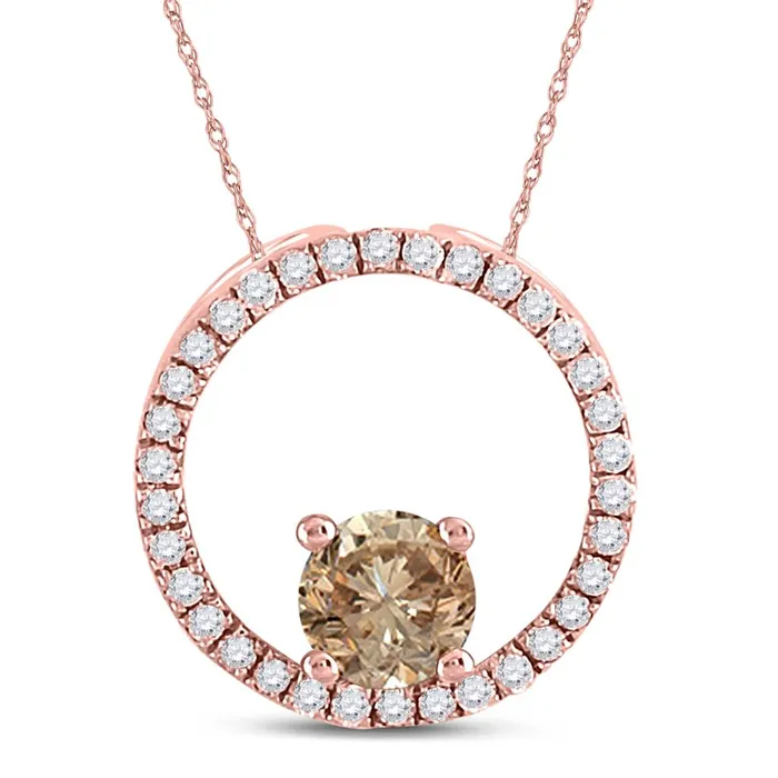 10k Rose Gold Round Morganite Diamond Circle Pendant 13 Cttw gndatlanta Necklaces