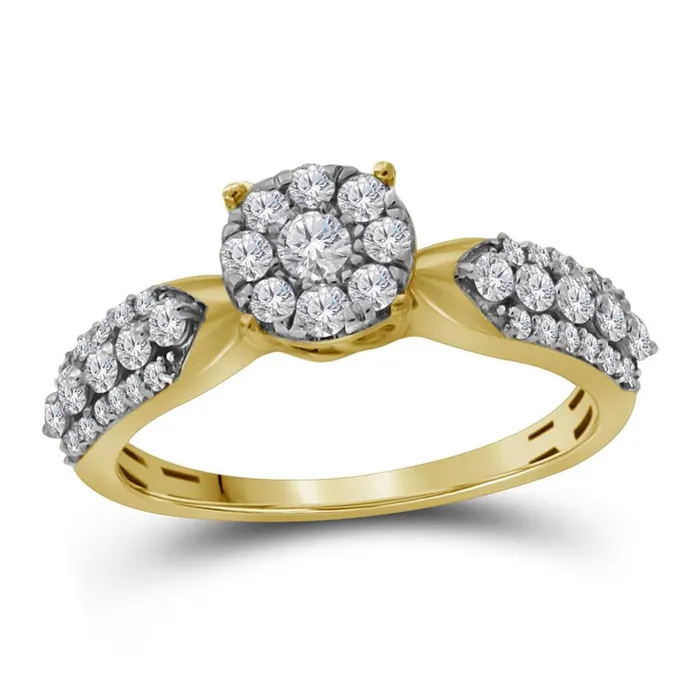10k Yellow Gold Round Diamond Cluster Bridal Engagement Ring 58 Cttw gndatlanta Rings