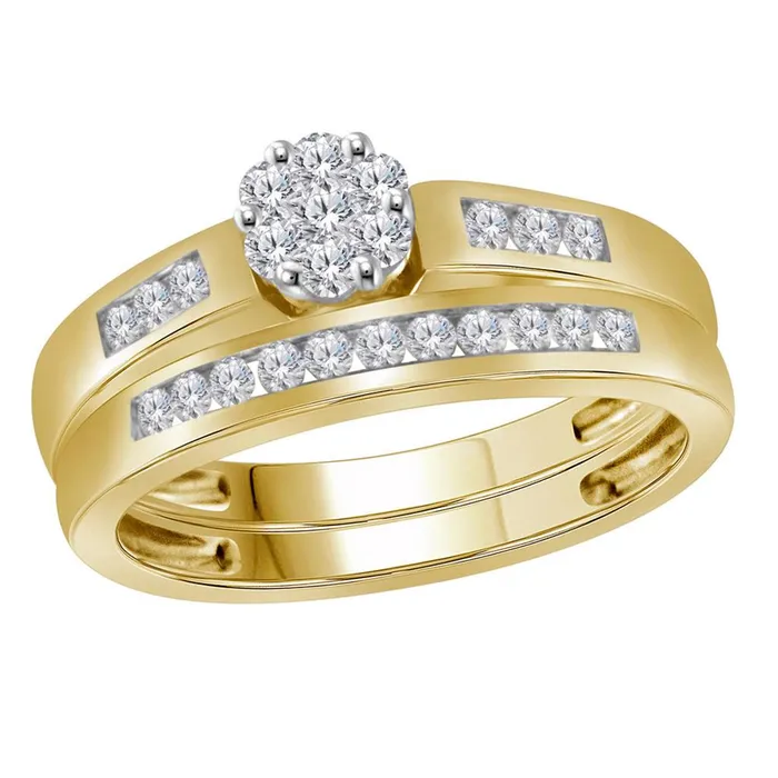 10k Yellow Gold Round Diamond Cluster Bridal Wedding Ring Set 12 Cttw gndatlanta Rings