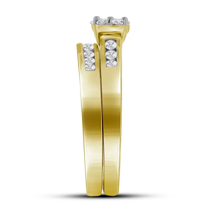 10k Yellow Gold Round Diamond Cluster Bridal Wedding Ring Set 12 Cttw gndatlanta Rings