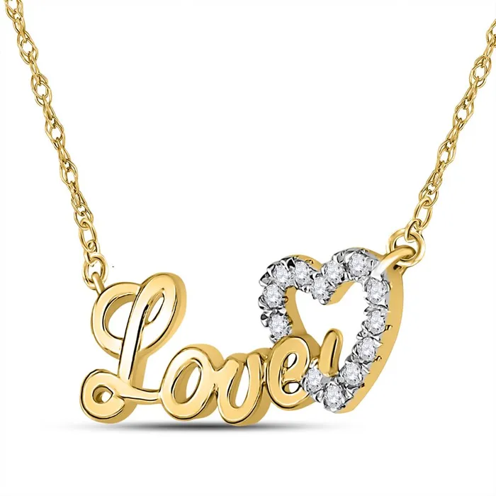10k Yellow Gold Round Diamond Heart Love Pendant Necklace 16 Cttw gndatlanta Necklaces