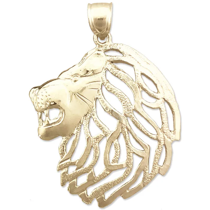 14K Gold Lion Head with CutOut Mane Pendant Goldia Necklaces