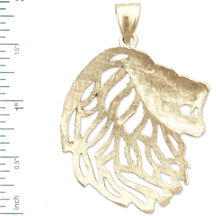 14K Gold Lion Head with CutOut Mane Pendant Goldia Necklaces
