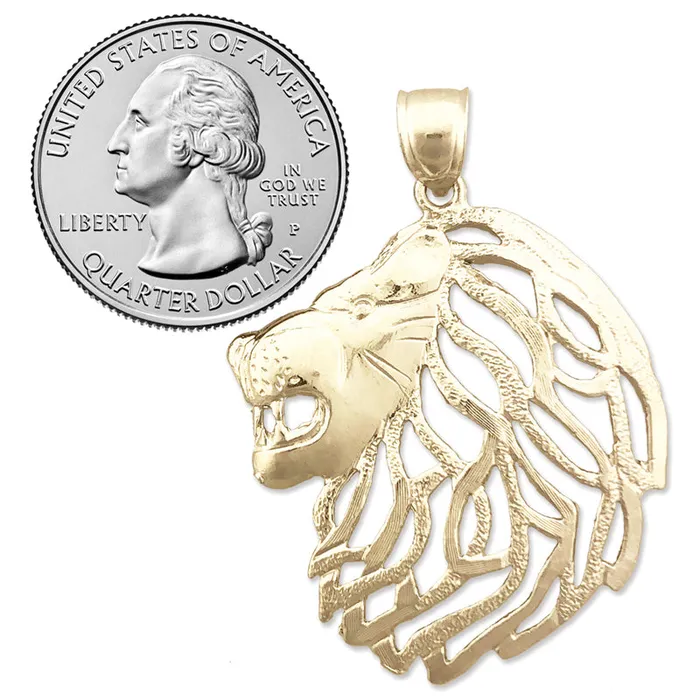 14K Gold Lion Head with CutOut Mane Pendant Goldia Necklaces