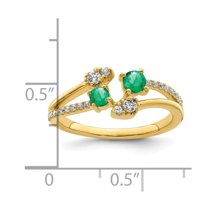 14k Gold Polished Emerald and Real Diamond Bypass Ring Goldia Rings