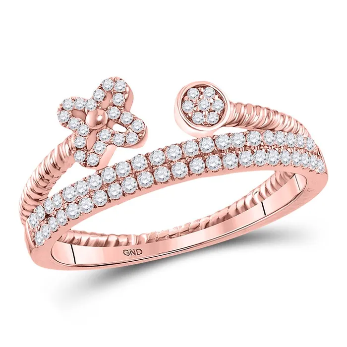 14k Rose Gold Round Diamond Flower Bisected Stackable Band Ring 15 Cttw gndatlanta Rings