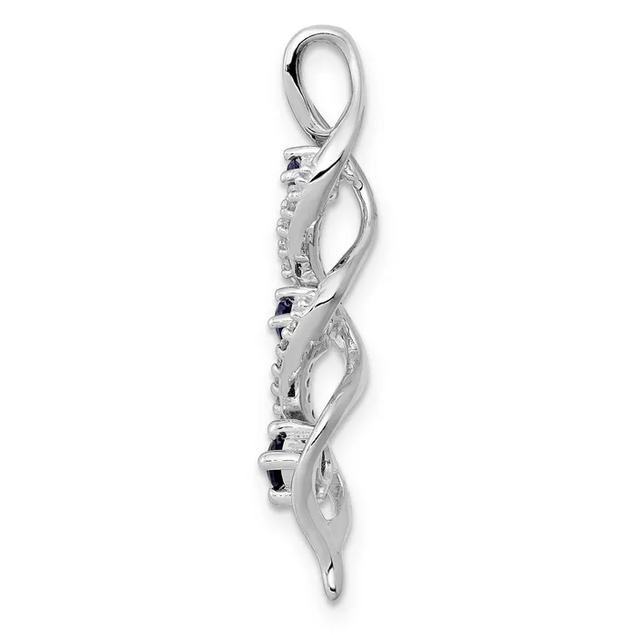 14k White Gold 115 Ct Lab Grown Diamond VSSI G and Lab Created Blue Sapphire Twist Chain Slide Pendant Goldia Necklaces