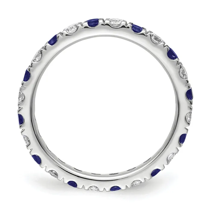 14k White Gold 34 Ct Lab Grown Diamond VSSI G and Lab Created Blue Sapphire Eternity Band Ring Goldia Rings