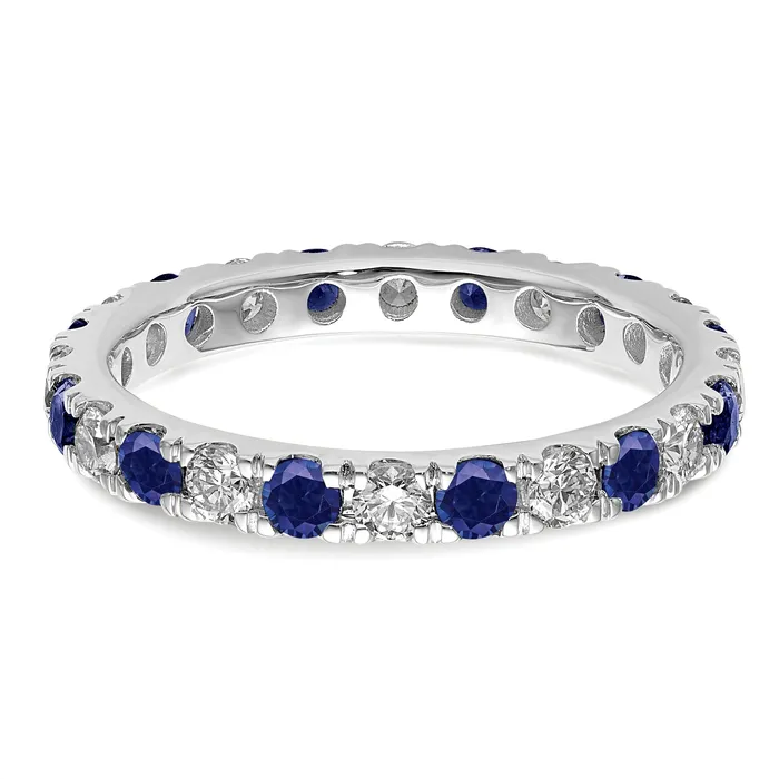 14k White Gold 34 Ct Lab Grown Diamond VSSI G and Lab Created Blue Sapphire Eternity Band Ring Goldia Rings