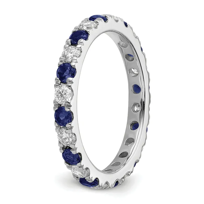 14k White Gold 34 Ct Lab Grown Diamond VSSI G and Lab Created Blue Sapphire Eternity Band Ring Goldia Rings