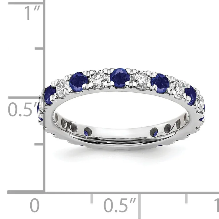 14k White Gold 34 Ct Lab Grown Diamond VSSI G and Lab Created Blue Sapphire Eternity Band Ring Goldia Rings